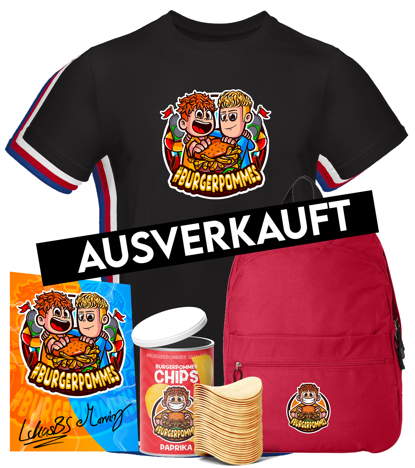#BURGERPOMMES Bruder - T-Shirt + Rucksack + Paprika Chips + Autogrammkarte