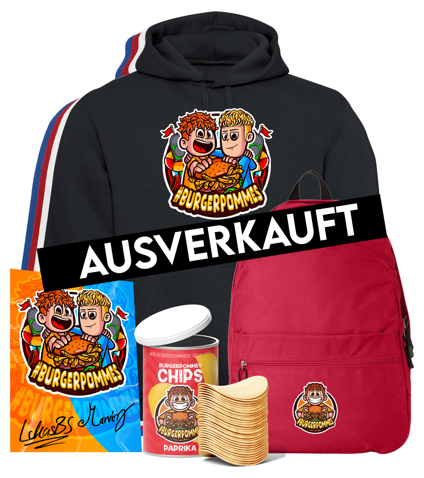 #BURGERPOMMES Bruder - Pullover + Rucksack + Paprika Chips + Autogrammkarte